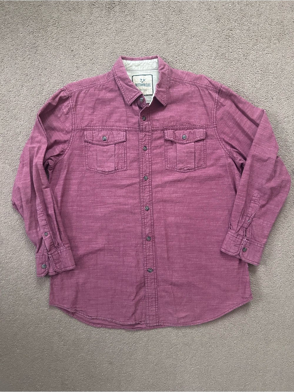 Men’s Red Outdoor Life Button Front Shirt Sz Large Long Sleeved 2 Pockets